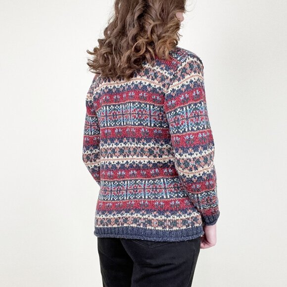 Vintage Fair Isle Wool Knit Blend Sweater Rolled Hem Scandinavian Nordic Grandpa - Picture 2 of 6